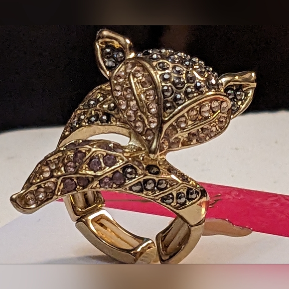 New Sparkling Black Gold & Light pink FOX Stretch Ring - Picture 6 of 15
